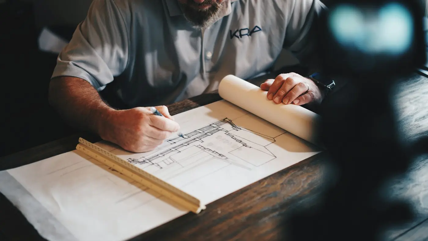 Engineer annotating technical drawings